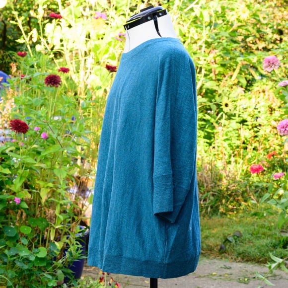 Talbots Peacock 100%Merino Wool blue Jewel-neck sweater, ¾ sleeves - Picture 2 of 6